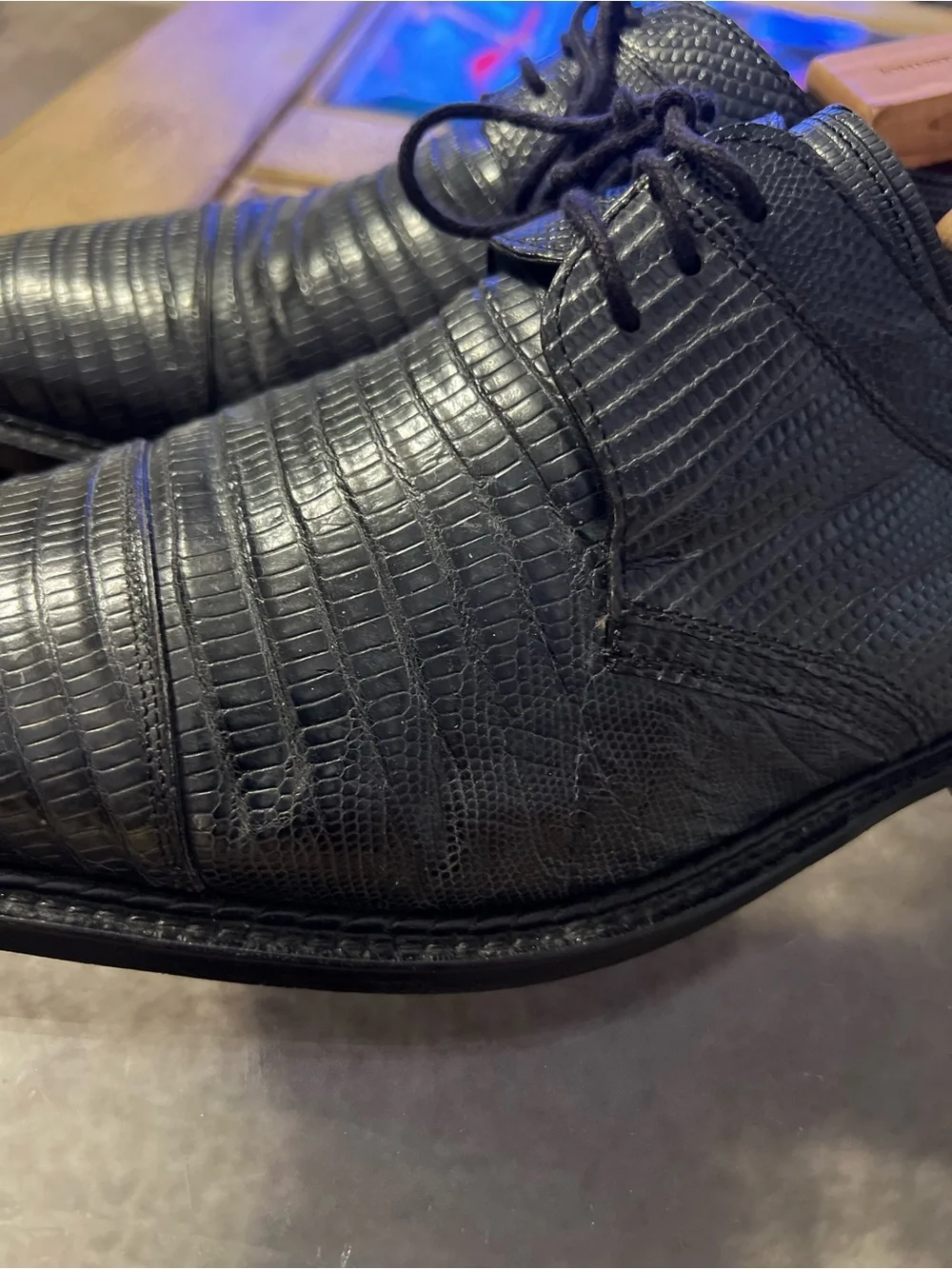 Mezlan Platinum Genuine Lizard Skin Dress Derby Shoes Gray 9.5M